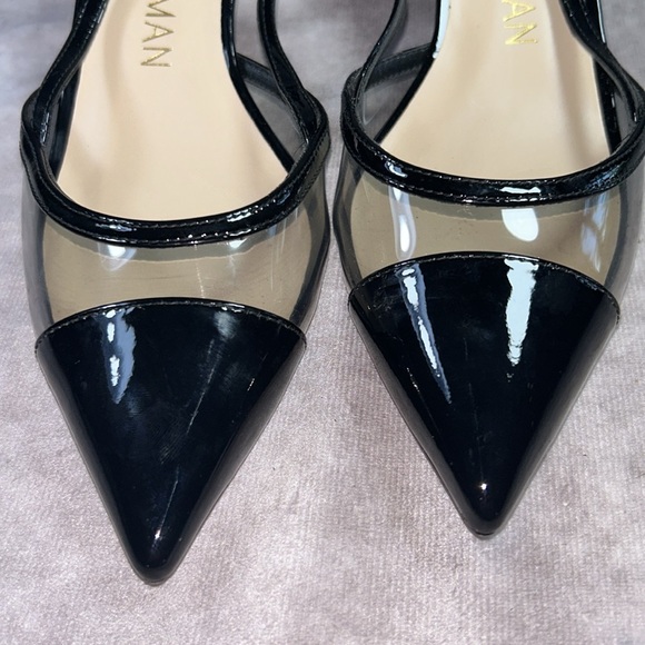 EUC Stuart Weitzman Women Sz US 7B / EU 37.5 Black Slingback Heels PVC Toe Sleek - Picture 9 of 9